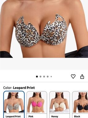 Rosefly Leopard Print Adhesive Strapless Push-Up Bra NEW